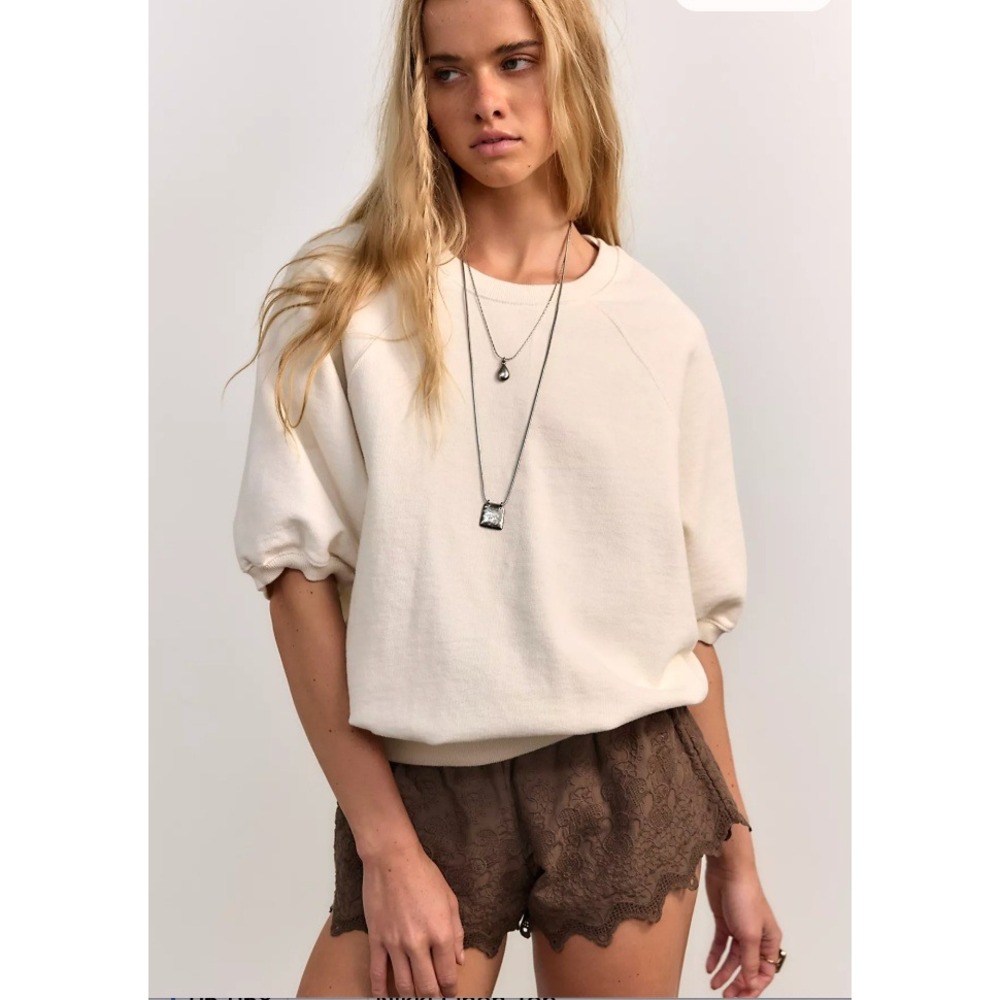 Free People Better On Short Puff Sleeve Sweatshirt Crew Neck Cotton XS